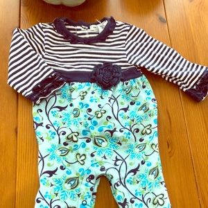 long sleeve & pant ruffled patterned romper